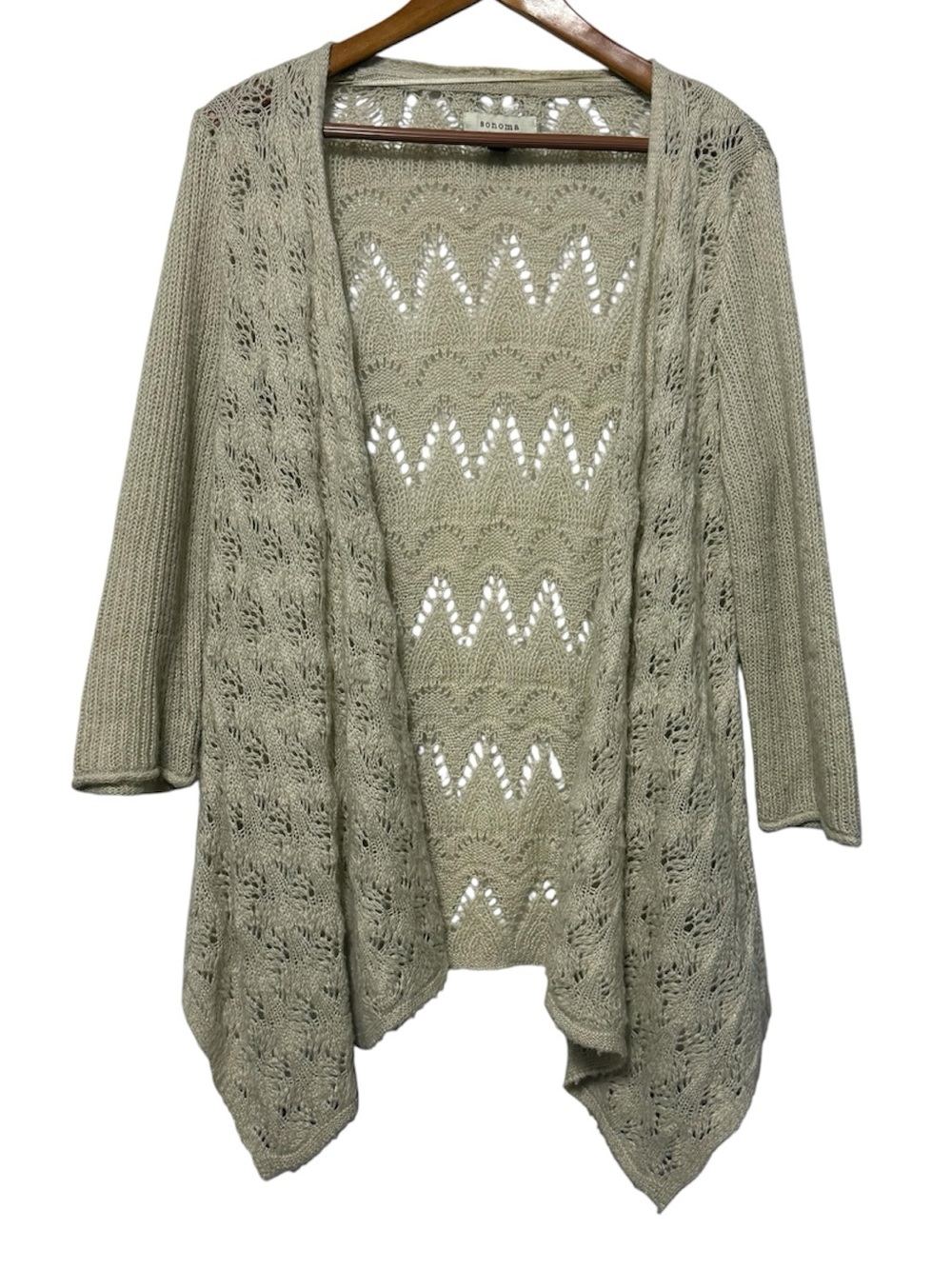 Sonoma Open Front Loose Knit Cardigan Sweater Women’s Large Boho Pointelle